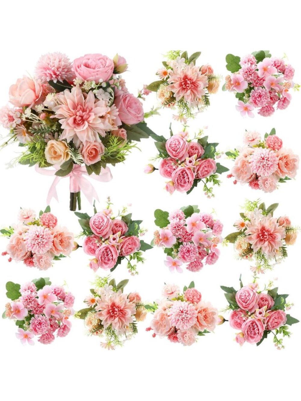 12 Bundles Pink Silk Peony Flowers - Bulk Artificial Floral Bouquet Decor